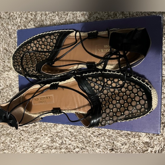 Aquazzura Shoes - Aquazzura Blondie Flat Espadrilles in Black, Size 39